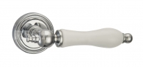 Ручка дверная на круглой розетке RENZ  Мишель, Хром блестящий/керамика белая