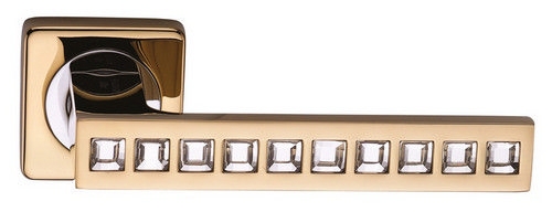 Ручка дверная на квадратной розетке фалевая Archie Sillur C199, Золото/Кристаллы