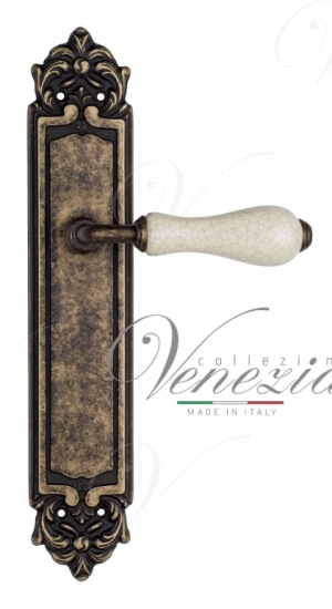 Ручка дверная на планке проходная Venezia Colosseo белая керамика паутинка PL96 античная бронза