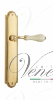 Ручка дверная на планке проходная Venezia Colosseo белая керамика паутинка PL98 полированная латунь