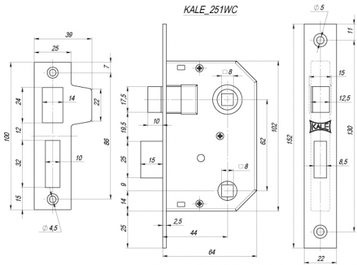 Защелка врезная Kale-Kilit 251 Wc (44 Mm) (Латунь)