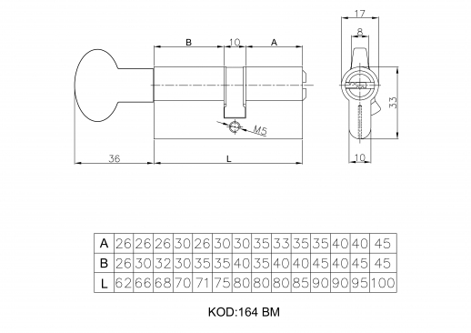 Цилиндровый механизм с вертушкой 164 Bm/68 (26+10+32) Mm Латунь 5 Кл. Kale-Kilit