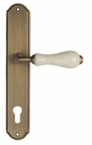 Ручка дверная на планке под цилиндр Venezia Colosseo белая керамика паутинка CYL PL02 матовая бронза