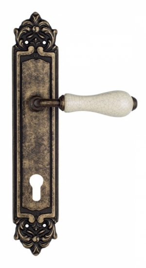 Ручка дверная на планке под цилиндр Venezia Colosseo белая керамика паутинка CYL PL96 античная бронза
