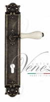 Ручка дверная на планке под цилиндр Venezia Colosseo белая керамика паутинка CYL PL97 античная бронза