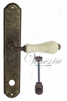 Ручка дверная на планке с фиксатором Venezia Colosseo белая керамика паутинка WC-1 PL02 античная бронза