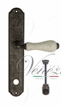 Ручка дверная на планке с фиксатором Venezia Colosseo белая керамика паутинка WC-1 PL02 античное серебро