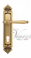 Ручка дверная на планке под цилиндр Venezia Pellestrina CYL PL96 французское золото + коричневый