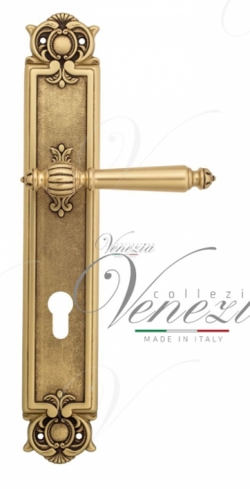 Ручка дверная на планке под цилиндр Venezia Pellestrina CYL PL97 французское золото + коричневый