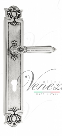 Ручка дверная на планке под цилиндр Venezia Castello CYL PL97 натуральное серебро + черный