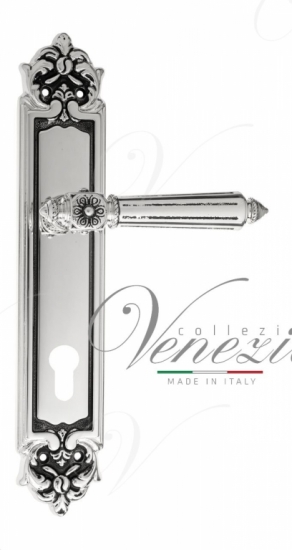 Ручка дверная на планке под цилиндр Venezia Castello CYL PL96 натуральное серебро + черный