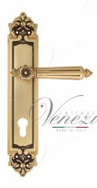 Ручка дверная на планке с фиксатором Venezia Castello CYL PL96 французское золото + коричневый