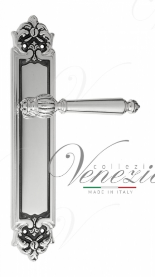 Ручка дверная на планке проходная Venezia Pellestrina PL96 натуральное серебро + черный