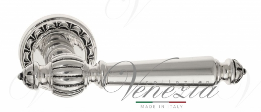 Ручка дверная на круглой розетке Venezia Pellestrina D2 натуральное серебро + черный