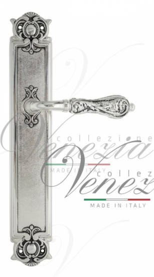 Ручка дверная на планке проходная Venezia Monte Cristo PL97 натуральное серебро + черный