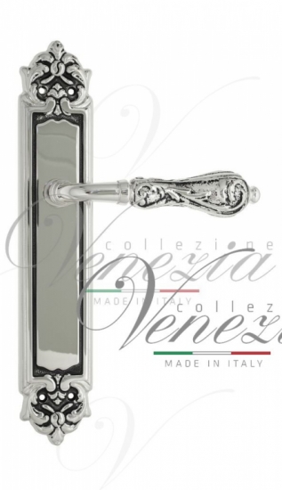 Ручка дверная на планке проходная Venezia Monte Cristo PL96 натуральное серебро + черный
