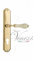 Ручка дверная на планке под цилиндр Venezia Colosseo белая керамика паутинка CYL PL02 полированная латунь