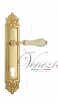 Ручка дверная на планке под цилиндр Venezia Colosseo белая керамика паутинка CYL PL96 полированная латунь