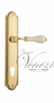 Ручка дверная на планке под цилиндр Venezia Colosseo белая керамика паутинка CYL PL98 полированная латунь