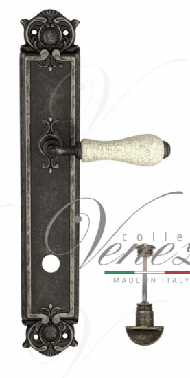 Ручка дверная на планке с фиксатором Venezia Colosseo белая керамика паутинка WC-2 PL97 античное серебро
