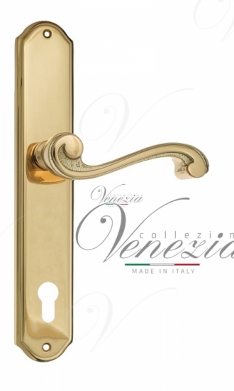 Ручка дверная на планке под цилиндр Venezia Vivaldi CYL PL02 полированная латунь