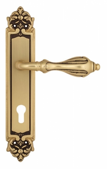 Ручка дверная на планке под цилиндр Venezia Anafesto CYL PL96 французское золото + коричневый