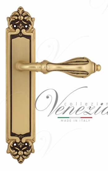 Ручка дверная на планке проходная Venezia Anafesto PL96 французское золото + коричневый