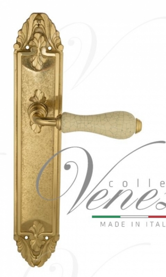 Ручка дверная на планке проходная Venezia Colosseo белая керамика паутинка PL90 полированная латунь
