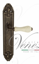 Ручка дверная на планке проходная Venezia Colosseo белая керамика паутинка PL90 античная бронза