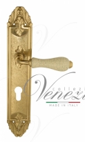 Ручка дверная на планке под цилиндр Venezia Colosseo белая керамика паутинка CYL PL90 полированная латунь