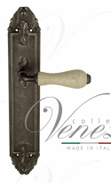 Ручка дверная на планке проходная Venezia Colosseo белая керамика паутинка PL90 античное серебро