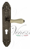 Ручка дверная на планке под цилиндр Venezia Colosseo белая керамика паутинка CYL PL90 античное серебро