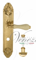 Ручка дверная на планке с фиксатором Venezia Colosseo белая керамика паутинка WC-2 PL90 полированная латунь