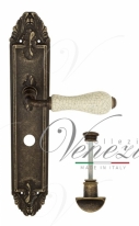 Ручка дверная на планке с фиксатором Venezia Colosseo белая керамика паутинка WC-2 PL90 античная бронза