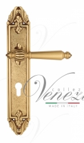 Ручка дверная на планке под цилиндр Venezia Pellestrina CYL PL90 французское золото + коричневый
