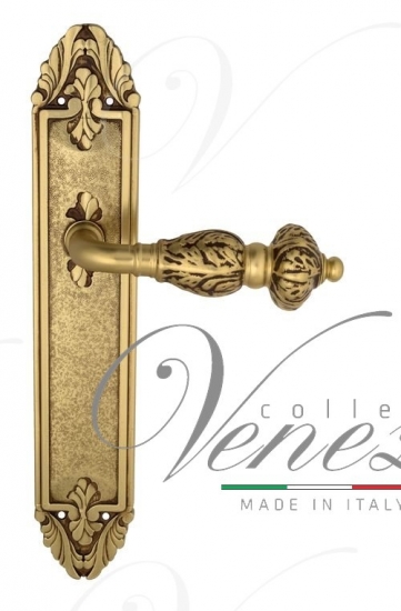 Ручка дверная на планке проходная Venezia Lucrecia PL90 французское золото + коричневый