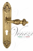 Ручка дверная на планке под цилиндр Venezia Lucrecia CYL PL90 французское золото + коричневый