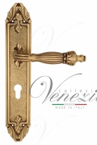 Ручка дверная на планке под цилиндр Venezia Olimpo CYL PL90 французское золото + коричневый