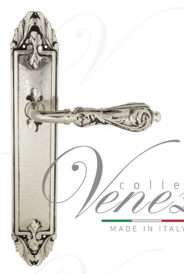 Ручка дверная на планке под цилиндр Venezia Monte Cristo PL90 натуральное серебро + черный