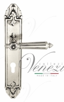 Ручка дверная на планке под цилиндр Venezia Castello CYL PL90 натуральное серебро + черный