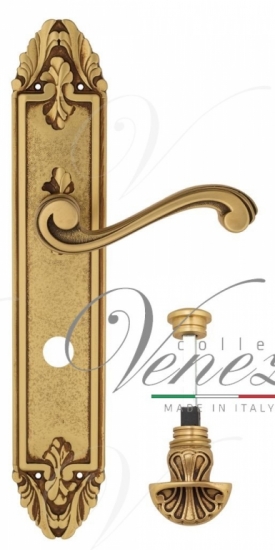 Ручка дверная на планке с фиксатором Venezia Vivaldi WC-4 PL90 французское золото + коричневый