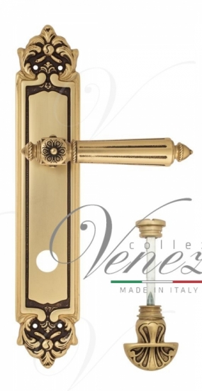 Ручка дверная на планке с фиксатором Venezia Castello WC-4 PL96 французское золото + коричневый