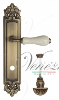 Ручка дверная на планке с фиксатором Venezia Colosseo белая керамика паутинка WC-4 PL96 матовая бронза