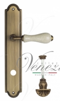 Ручка дверная на планке с фиксатором Venezia Colosseo белая керамика паутинка WC-4 PL98 матовая бронза