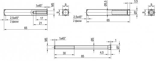 Разрезной шток для замков с функцией антипаника (9 мм/65х65 мм)