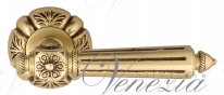 Ручка дверная на круглой розетке Venezia Castello D5 Золото французское + коричневый