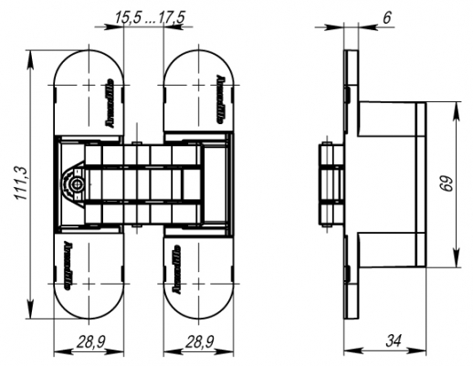 Петля дверная скрытая Armadillo с 3D-регулировкой Univesal 3D-Ach 60 CP-8 Хром 60/90 кг