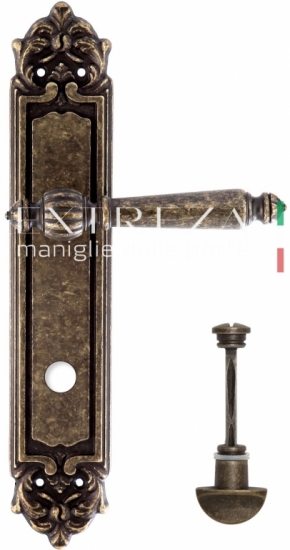 Ручка дверная на планке с фиксатором Extreza DANIEL (Даниел) 308 PL02 WC бронза античная F23
