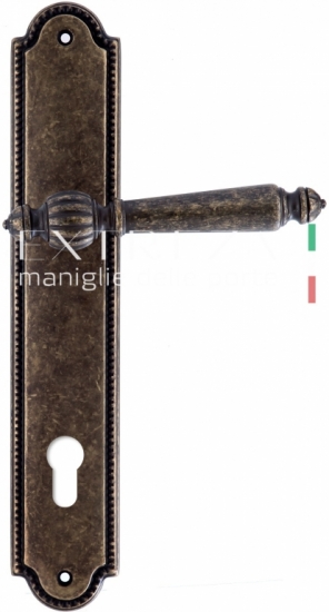 Ручка дверная на планке под цилиндр Extreza DANIEL (Даниел) 308 PL03 CYL бронза античная F23