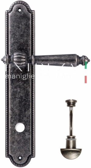 Ручка дверная на планке с фиксатором Extreza DANIEL (Даниел) 308 PL03 WC серебро античная F45